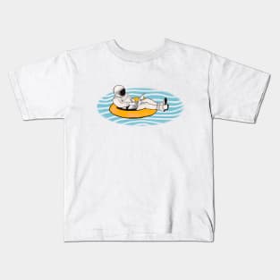 Summer astronauts working on remote waves pool space funny cute Kids T-Shirt